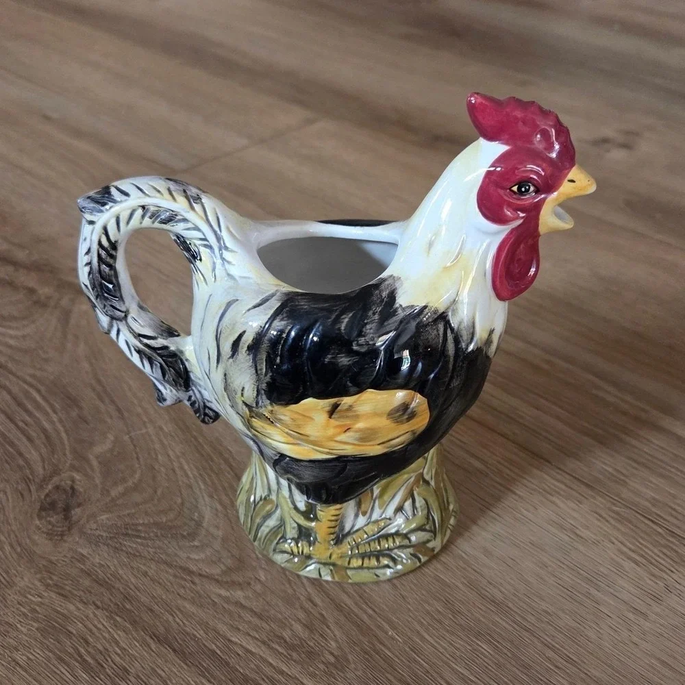 Calderone Hand Painted Collection Rooster Pitcher‎ Creamer Jug Farmhouse Kitchen